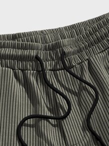 Manfinity Hombres Shorts con bolsillo oblicuo tejido de canalé - Verde militar - Ver 5