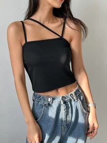DAZY Solid Rib-knit Crop Cami Top