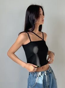 DAZY Solid Rib-knit Crop Cami Top