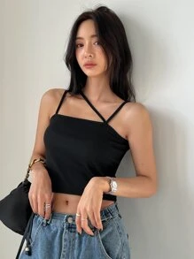 DAZY Solid Rib-knit Crop Cami Top