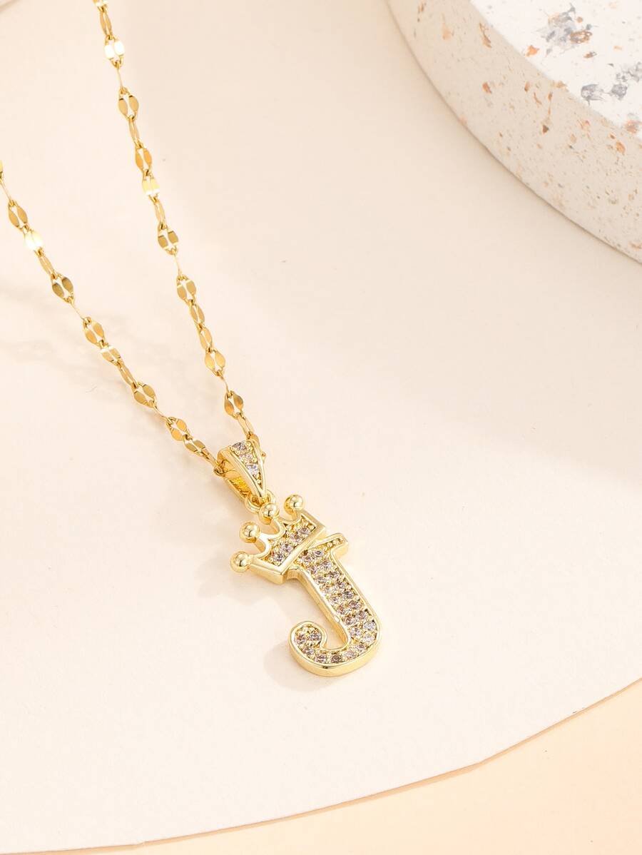 方晶鋯石字母吊墜項鍊 - 金黃色 - 查看 1