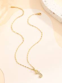 方晶鋯石字母吊墜項鍊 - 金黃色 - 查看 2