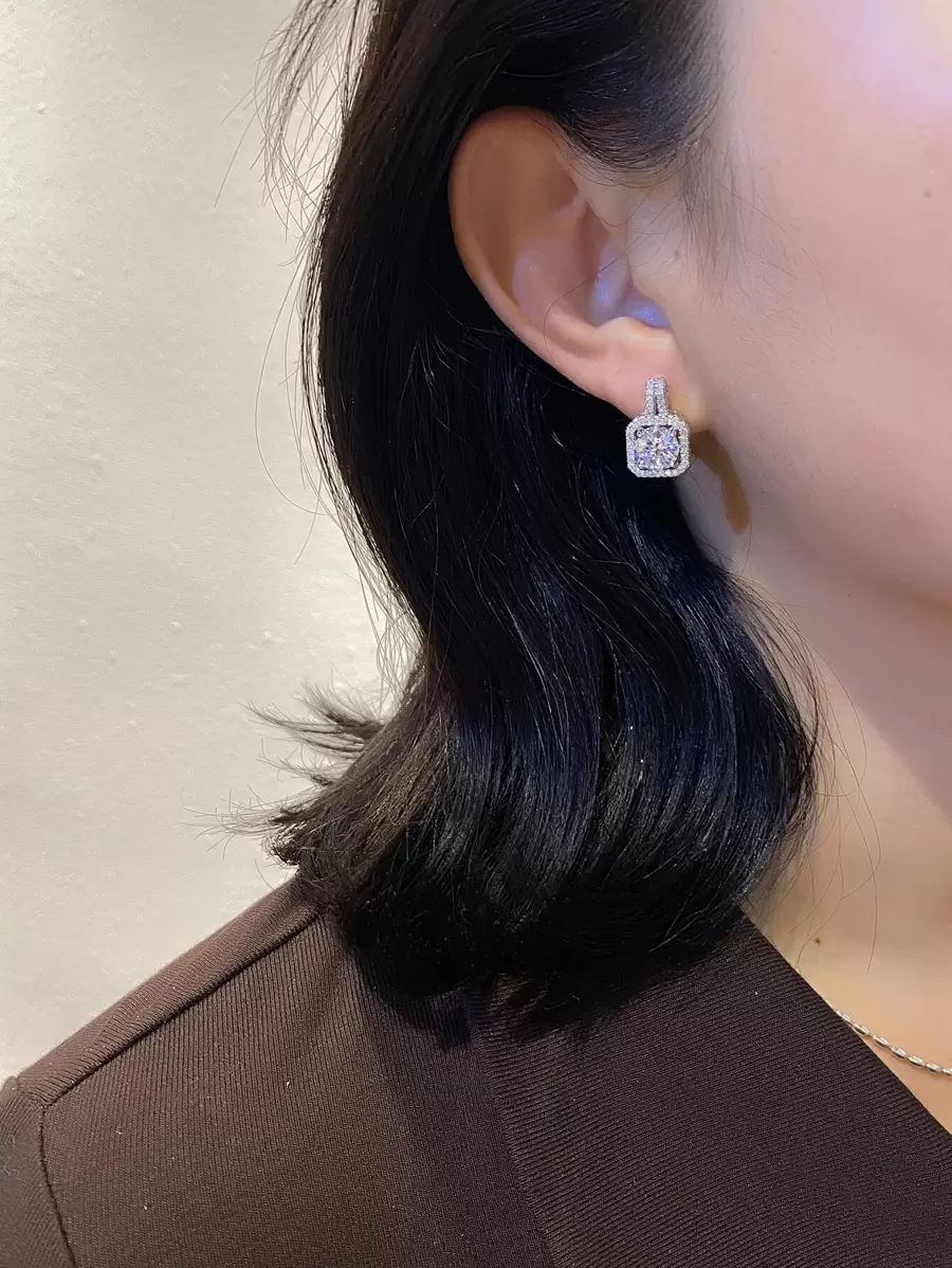 Cubic Zirconia Square Stud Earrings - Silver - View 1