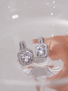 Cubic Zirconia Square Stud Earrings - Silver - View 3