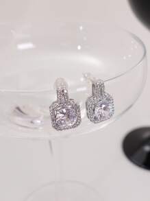 Cubic Zirconia Square Stud Earrings - Silver - View 6