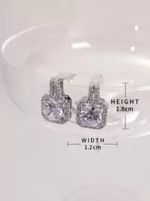 Cubic Zirconia Square Stud Earrings - Silver - View 7