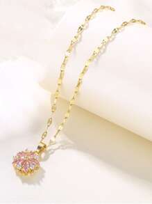方晶鋯石花朵墜飾項鍊
