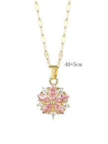 方晶鋯石花朵墜飾項鍊