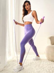Yoga Leggings Tummy Control Athletic Tights With Hollow Out Design - Lilac Purple - View 3