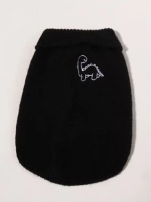 1pc Dinosaur Embroidered Pet Sweater - Black - View 2