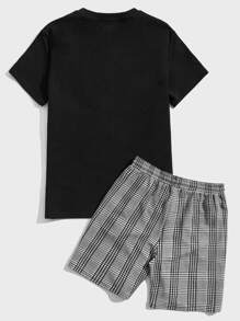Manfinity VCAY Men Bear Print Tee & Plaid Drawstring Waist Shorts - Multicolor - View 2