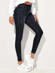 EURMUSE Jeans ajustados con botón crop - Negro - Ver 5