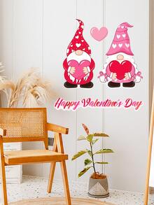 1pc Valentine's Day Heart & Gonk Pattern Wall Sticker - Red - View 2