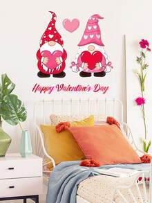 1pc Valentine's Day Heart & Gonk Pattern Wall Sticker - Red - View 4