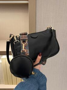 Zip Front Square Bag With Coin Purse - Black - View 2