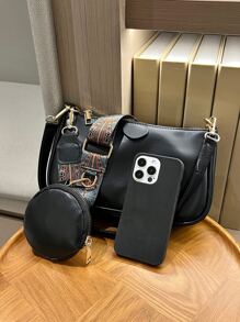 Zip Front Square Bag With Coin Purse - Black - View 6