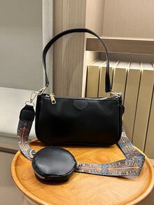 Zip Front Square Bag With Coin Purse - Black - View 7