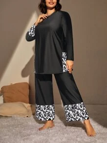 Swim Mulvari Summer Beach Plus Geo Print High Waist Modest Swimsuit - Black - View 5