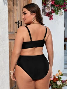 SHEIN Swim Curve Ensemble de bikini froncé de grande taille avec imprimé léopard pour la plage d'été