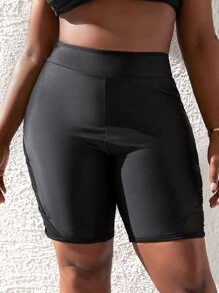 SHEIN Plus Mesh Insert Bikini Bottom - Black - View 4