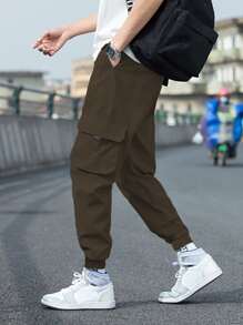 Manfinity Hypemode Men Drawstring Waist Cargo Trousers - Coffee Brown - View 2