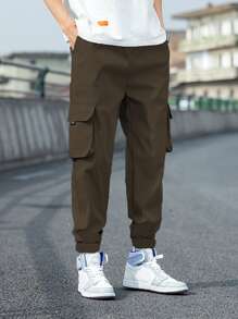 Manfinity Hypemode Men Drawstring Waist Cargo Trousers - Coffee Brown - View 3