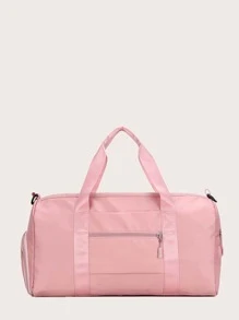 Nylon Carry-on Luggage Travel Bag, Letter Print Tote Duffle Bag - Pink - View 3