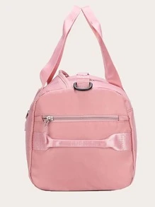 Nylon Carry-on Luggage Travel Bag, Letter Print Tote Duffle Bag - Pink - View 5
