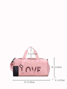 Nylon Carry-on Luggage Travel Bag, Letter Print Tote Duffle Bag - Pink - View 6