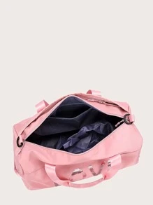 Nylon Carry-on Luggage Travel Bag, Letter Print Tote Duffle Bag - Pink - View 7