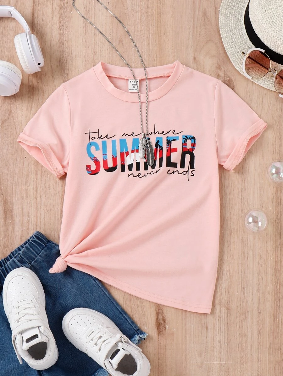 Girls Letter Graphic Tee - Pink - View 1