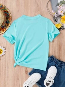 Girls Coconut Tree & Letter Graphic Tee - Mint Blue - View 2
