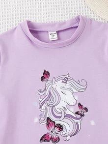 Girls Unicorn & Butterfly Print Tee - Lilac Purple - View 4