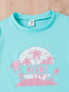 Girls Coconut Tree & Letter Graphic Tee - Mint Blue - View 3