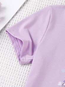 Girls Unicorn & Butterfly Print Tee - Lilac Purple - View 3