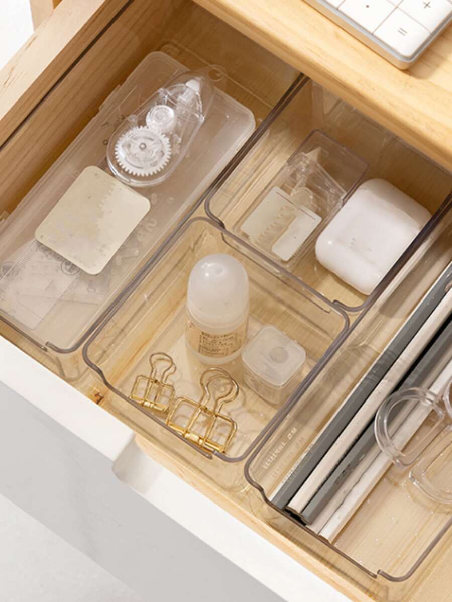 1pc Transparent Drawer Divider, Kitchen Drawer Organizer, Tableware Stationery Organizer - Clear - View 1