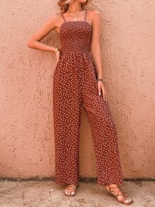 SHEIN VCAY Polka Dot Print Cami Jumpsuit - Burnt Orange - View 3