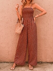 SHEIN VCAY Polka Dot Print Cami Jumpsuit - Burnt Orange - View 1