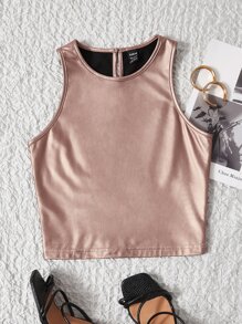 SHEIN Muchic 素色PU皮革背心上衣 - 淺粉色 - 查看 1
