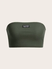 SHEIN EZwear 字母貼布抹胸上衣 - 軍綠色 - 查看 1