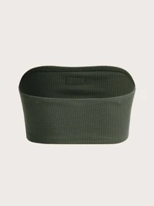 SHEIN EZwear 字母貼布抹胸上衣 - 軍綠色 - 查看 2