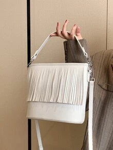 Túi đeo chéo Nữ mép màu trơn Có thể điều chỉnh được Tay cầm Top Đúng mốt - trắng - Xem 7