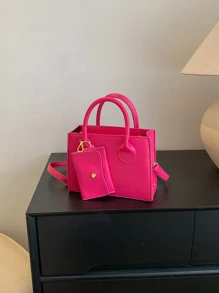 Túi đeo chéo Nữ màu trơn Có thể điều chỉnh được Đôi tay cầm Mốt - Màu Hồng Tươi - Xem 1