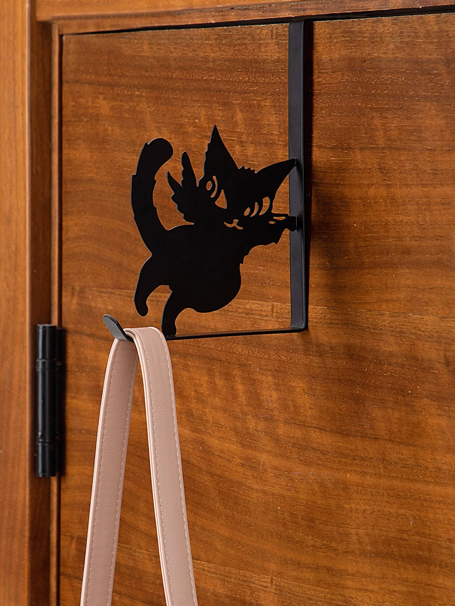 1pc Cat Decor Door Back Hanging Hook - Black - View 1