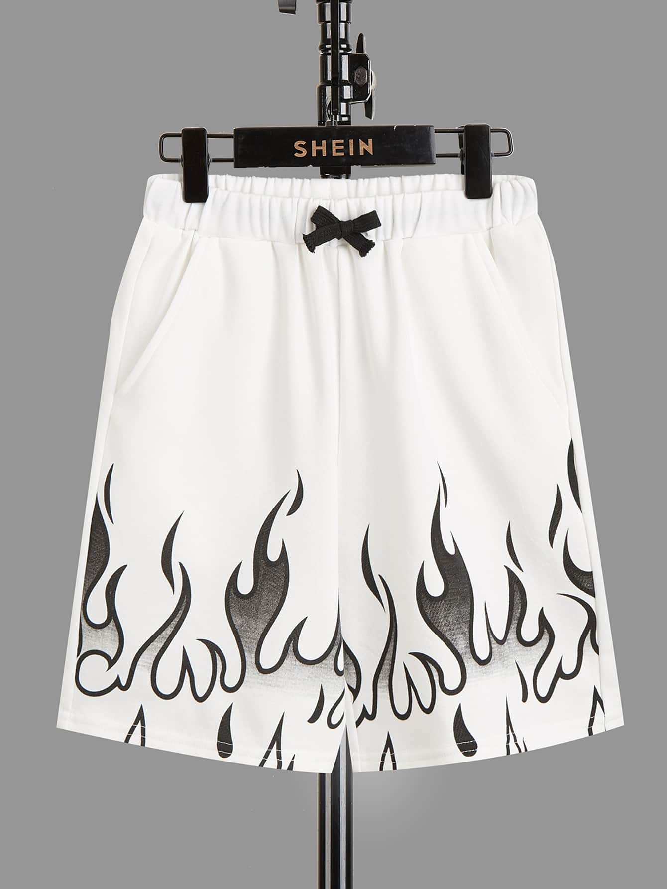 SHEIN Quần Short Trai Dây kéo Túi Ngọn lửa Giải trí - trắng - Xem 1