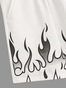 SHEIN Quần Short Trai Dây kéo Túi Ngọn lửa Giải trí - trắng - Xem 4
