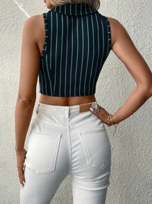 SHEIN Clasi 條紋圖案西裝領短款馬甲