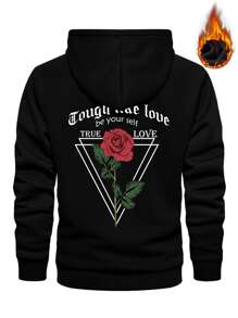 NITAGUT 男士花和標語圖案抽繩連帽衫 - 黑色 - 查看 1