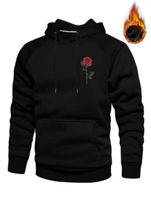 NITAGUT 男士花和標語圖案抽繩連帽衫 - 黑色 - 查看 2