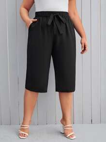 SHEIN LUNE Pantalones capri con cordón delantero con bolsillo oblicuo - Negro - Ver 1